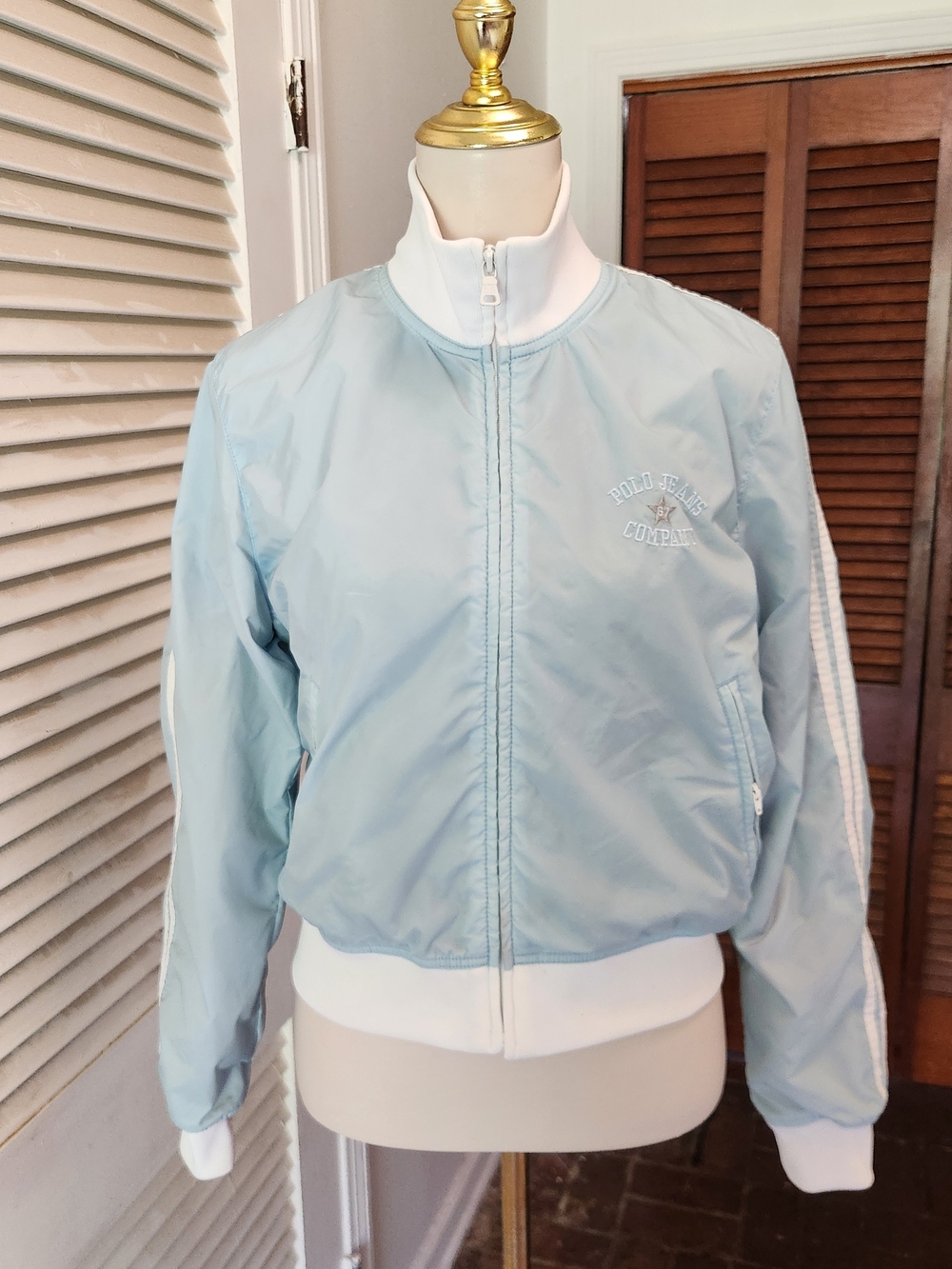 Polo by Ralph Lauren Pale Blue Bomber Jacket with White Trim